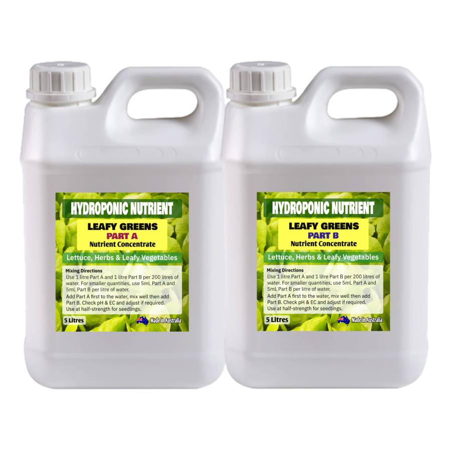 Hydroponic Nutrient Liquid Concentrate for Leafy Greens and Herbs. Bottles of 2-Part Hydroponic Nutrient Liquid Concentrate for Leafy Greens and Herbs by Origin Hydro